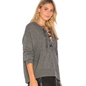 Rails Olivia Wool Cashmere Lace Up Front Sweater, Ash Gray, L